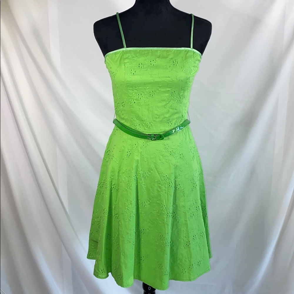 Steppin Out Green Eyelet A-Line Sun Dress with Belt 7/8